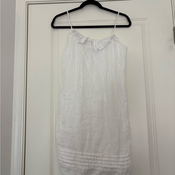 Ann Taylor LOFT White 100% Linen Ruffle Lined Spaghetti Strap Dress - Picture 2 of 8
